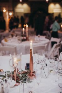 Budget wedding centerpieces | bronze candle centerpieces | budget wedding decor